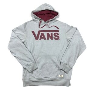 Vans Hoodie Mens Small Heather Grey Burgundy Logo Pullover Sweatshirt Skatewear